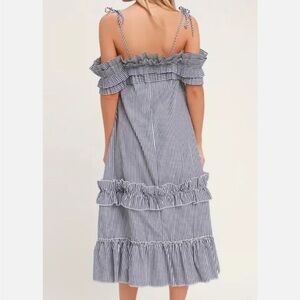 Lulus Striped Bow Tie Straps Off the Shoulder Dress M